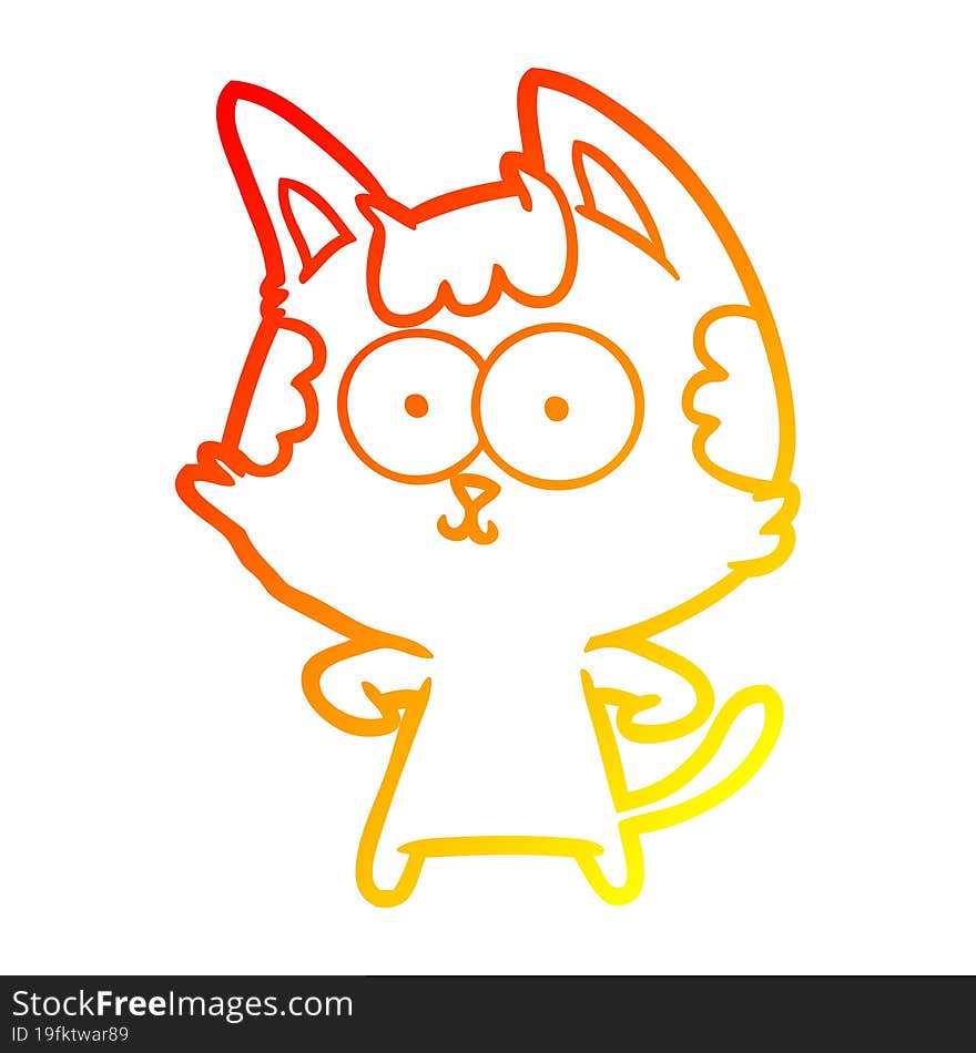 warm gradient line drawing of a happy cartoon cat