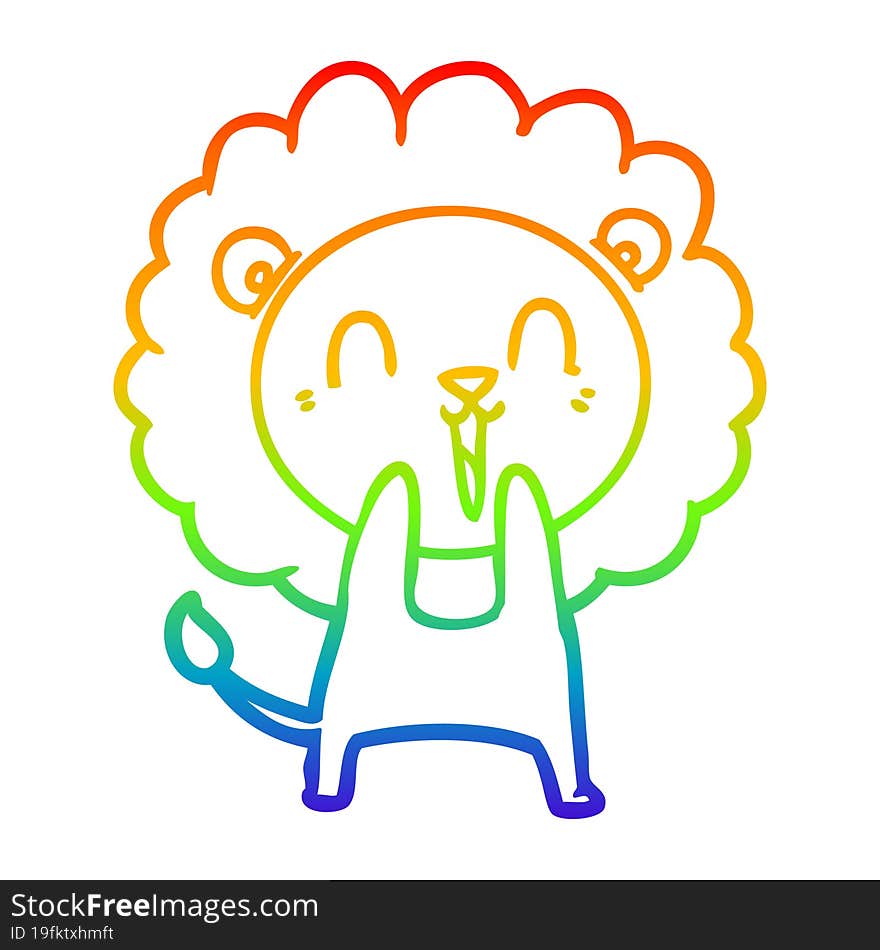 rainbow gradient line drawing laughing lion cartoon