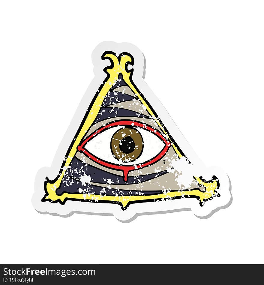 retro distressed sticker of a cartoon mystic eye symbol