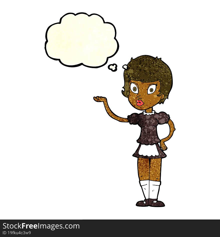 cartoon waitress with thought bubble