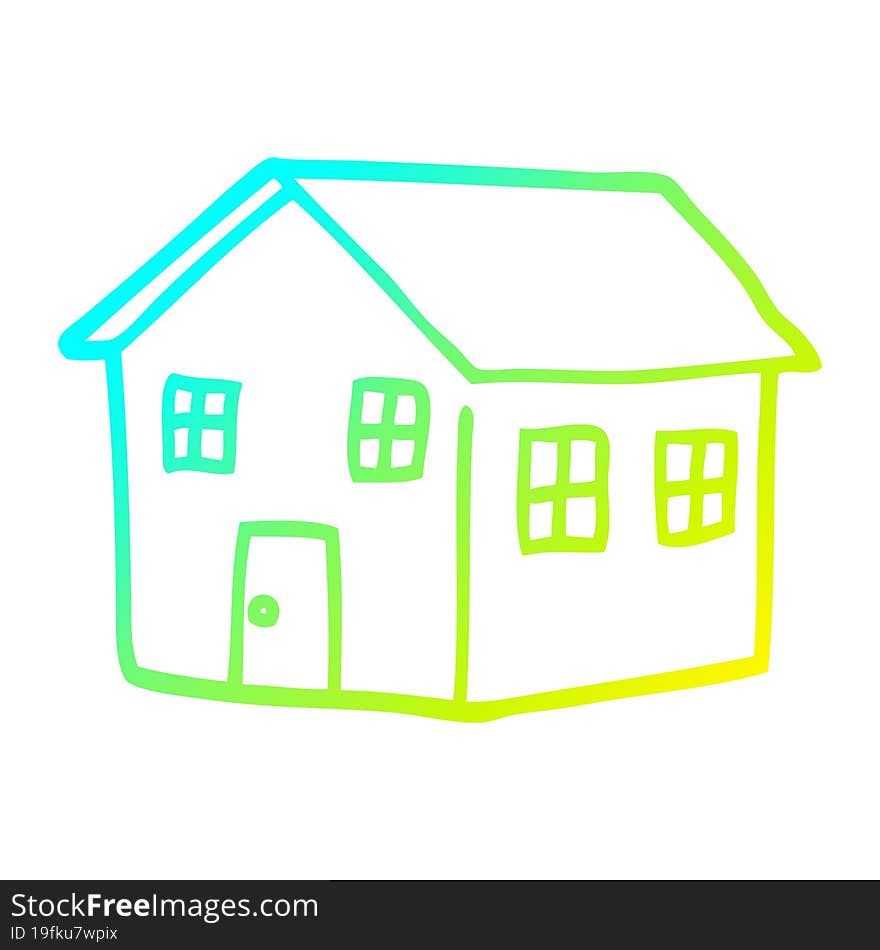 cold gradient line drawing of a cartoon traditional house