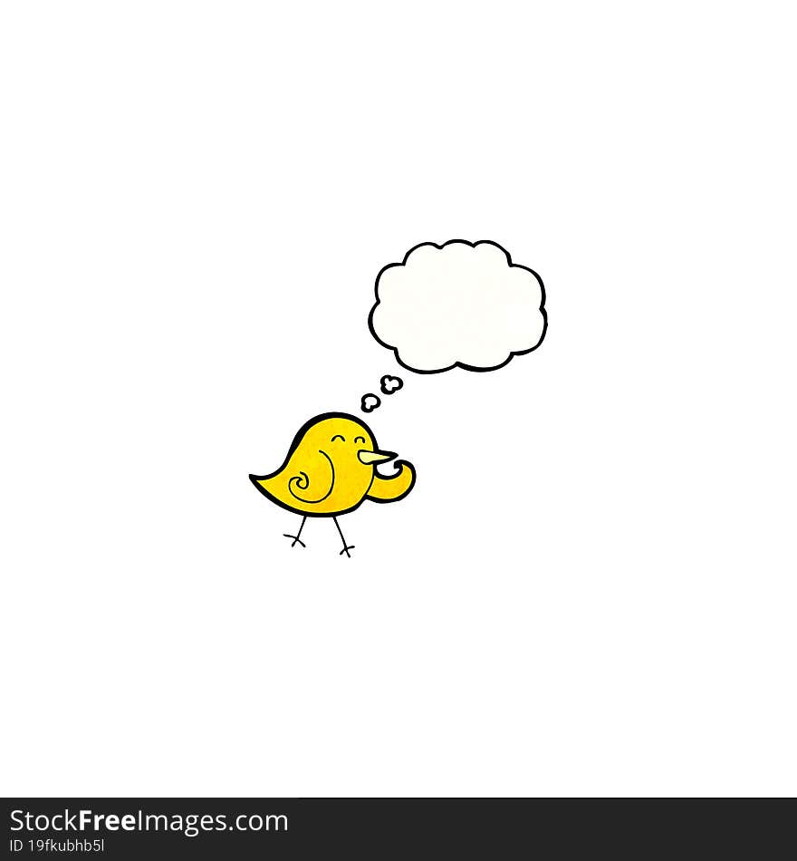 cartoon laughing bird with thought bubble