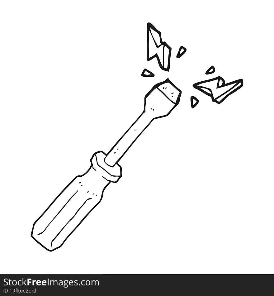 freehand drawn black and white cartoon screwdriver