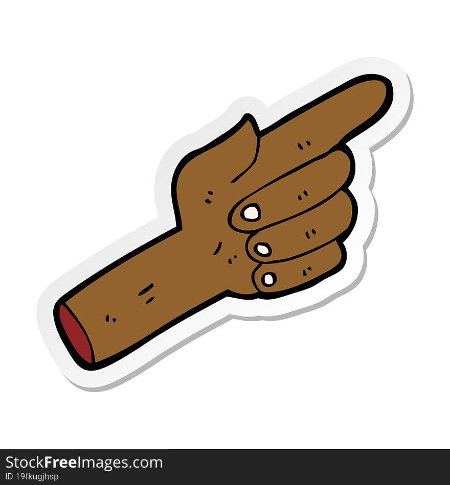 sticker of a cartoon pointing hand