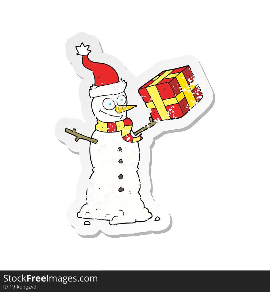 retro distressed sticker of a cartoon snowman