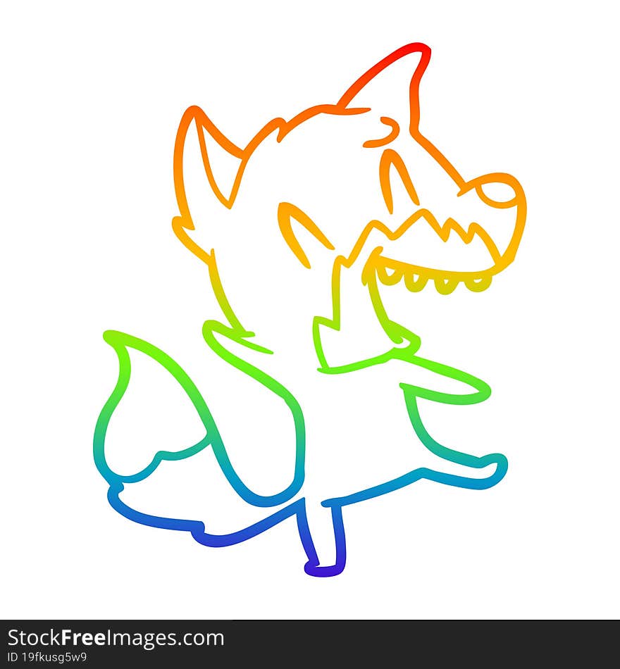 rainbow gradient line drawing of a laughing fox cartoon