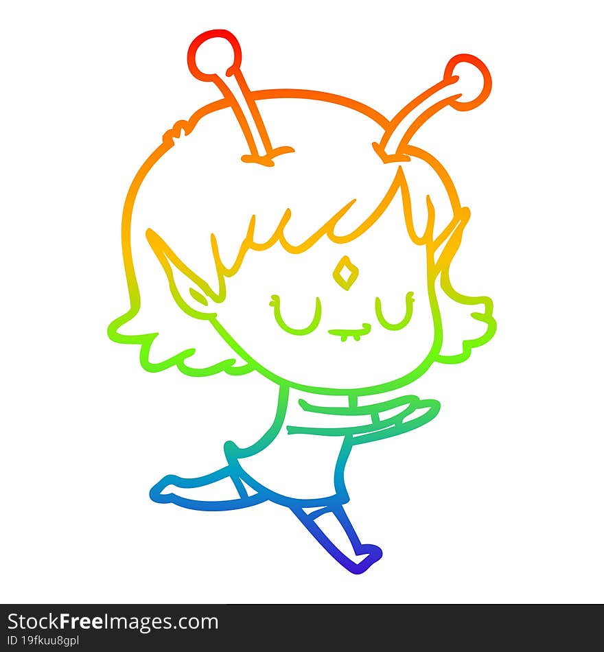 rainbow gradient line drawing cartoon alien girl