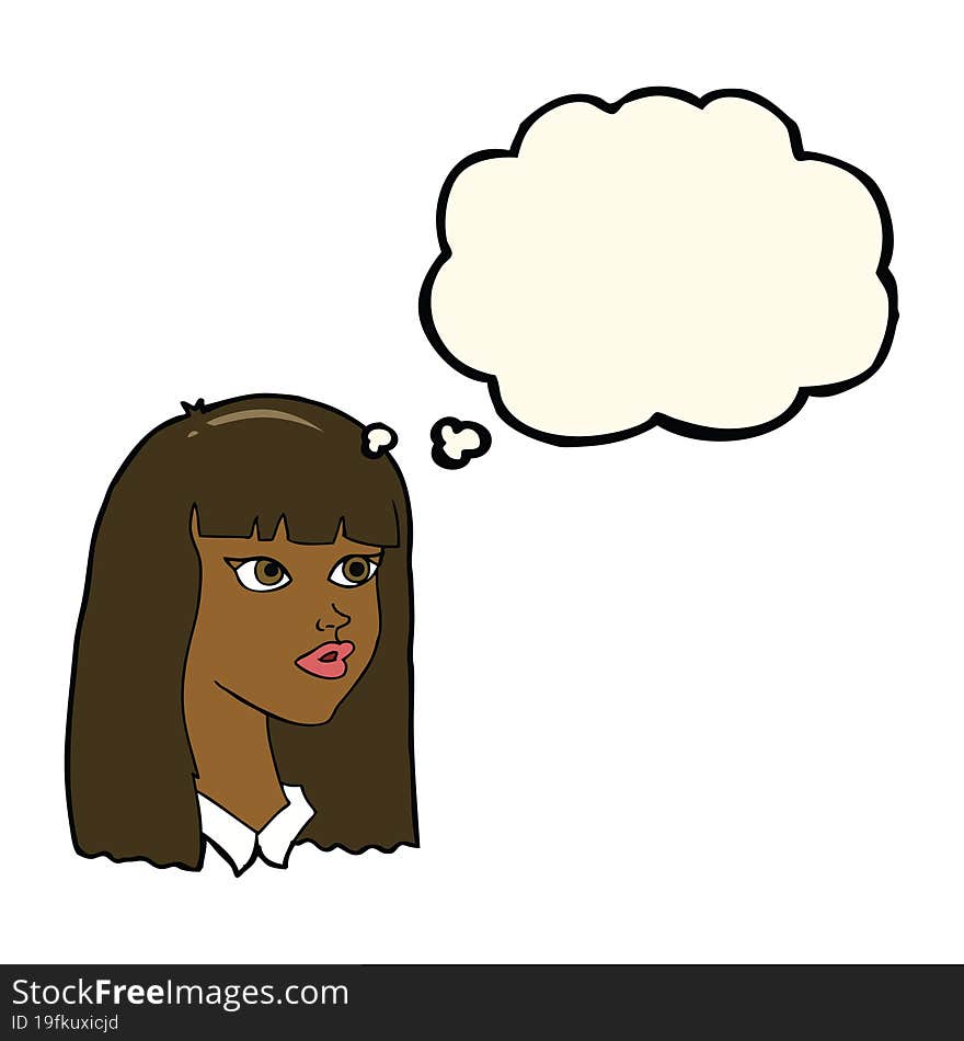 Cartoon Pretty Girl With Long Hair With Thought Bubble