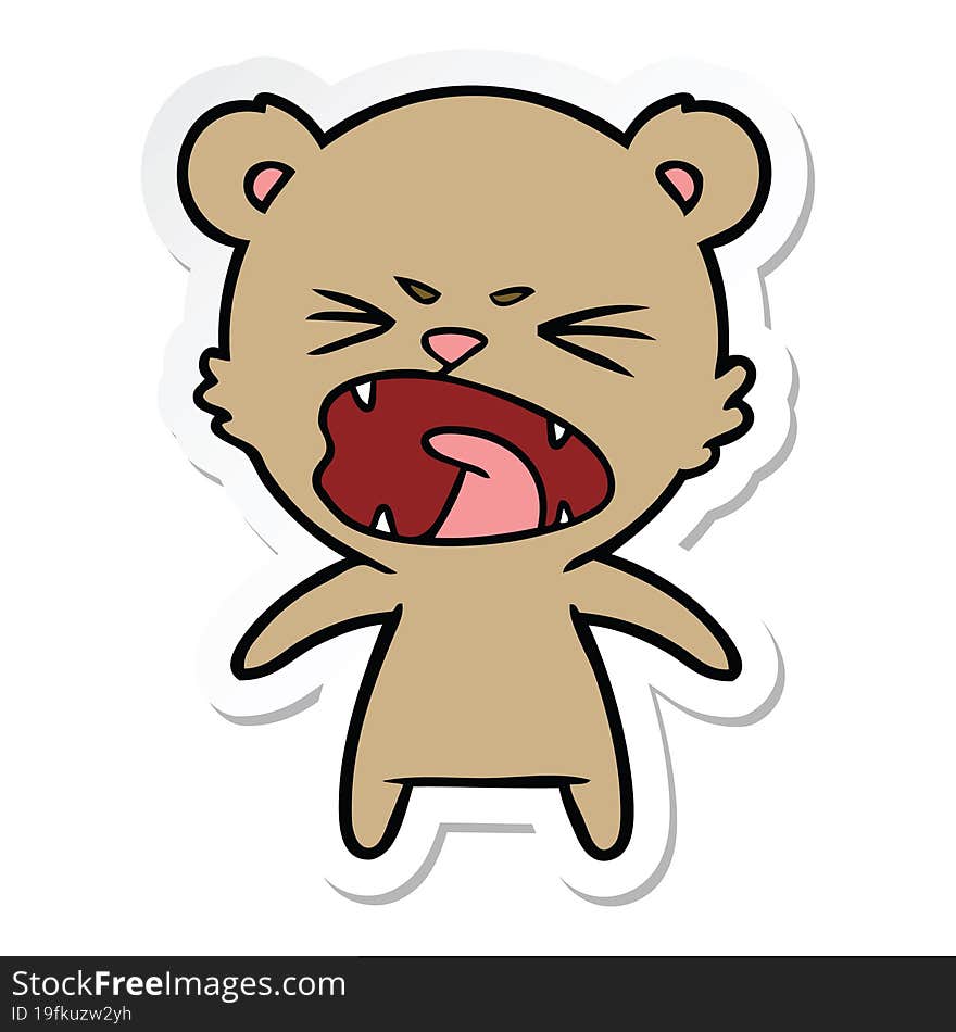 sticker of a angry cartoon bear