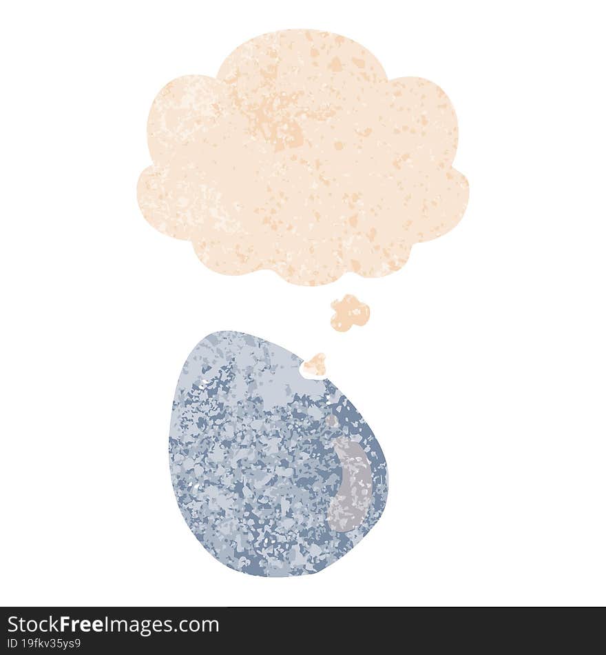 cartoon egg with thought bubble in grunge distressed retro textured style. cartoon egg with thought bubble in grunge distressed retro textured style