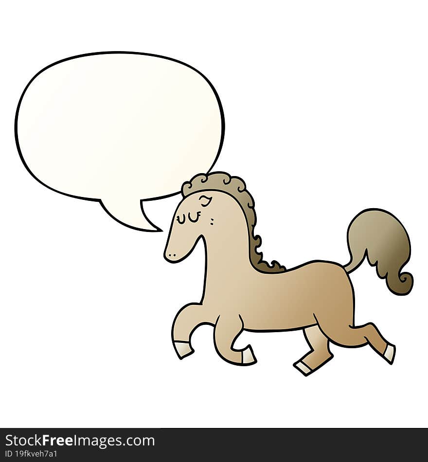 cartoon horse running with speech bubble in smooth gradient style