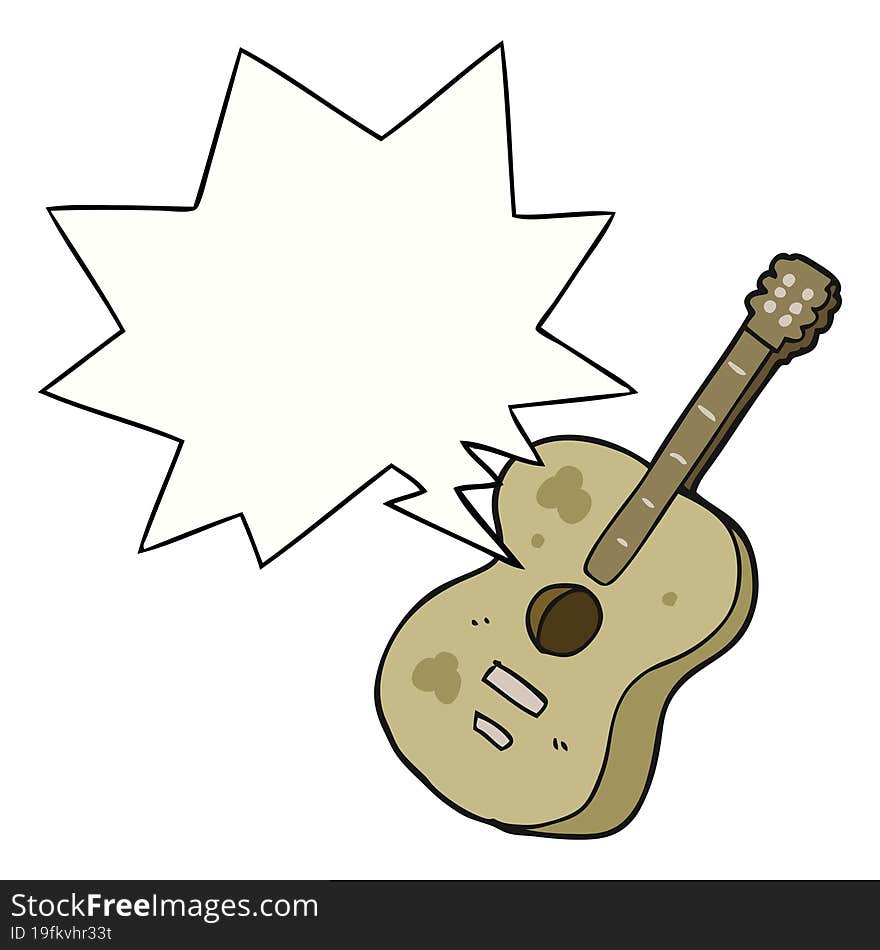 cartoon guitar and speech bubble