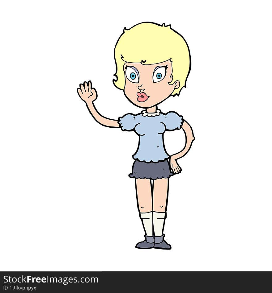 Cartoon Pretty Girl Waving