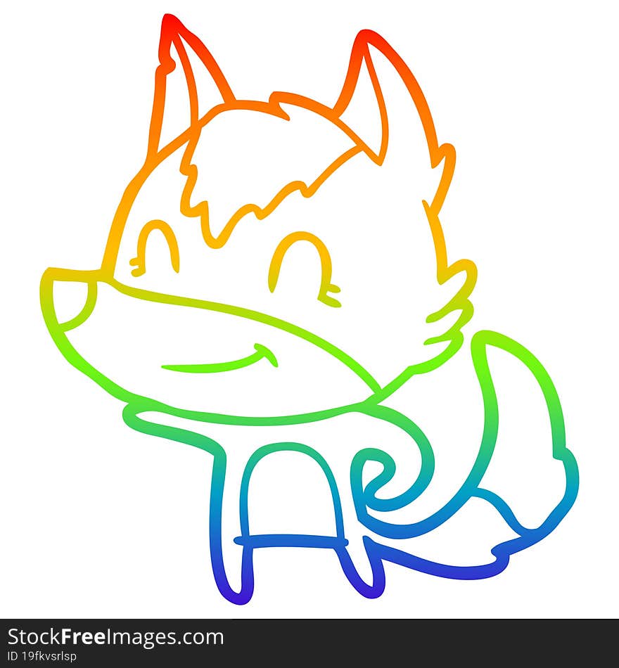 rainbow gradient line drawing friendly cartoon wolf