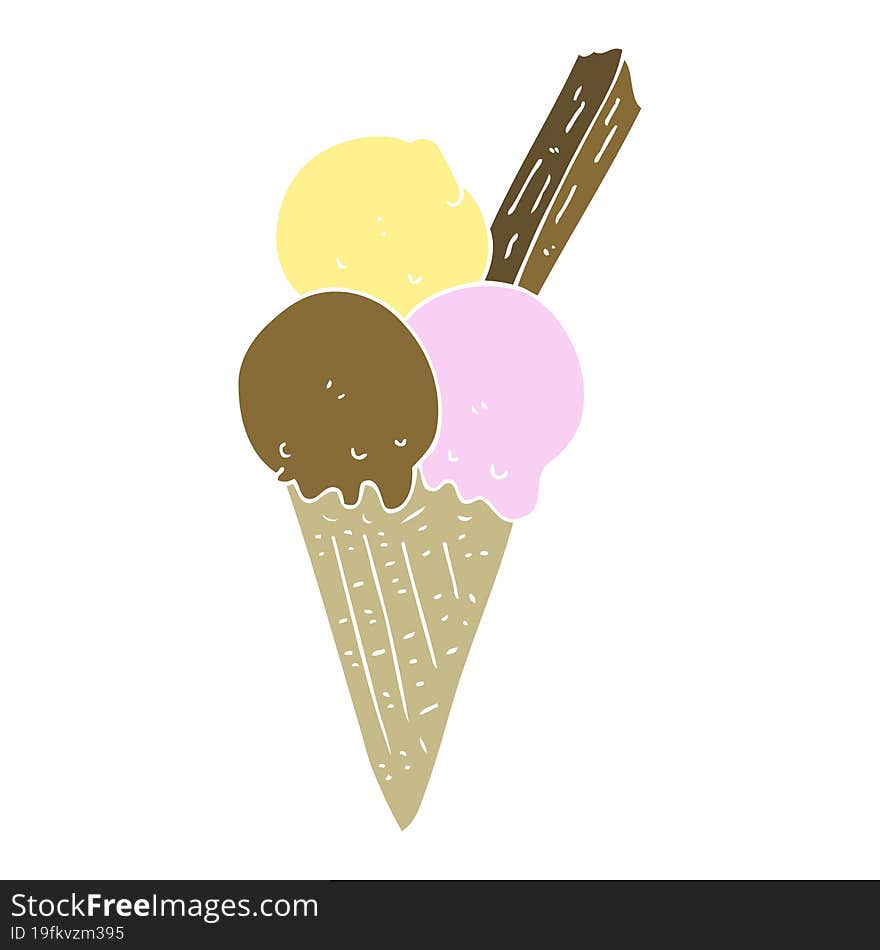 flat color illustration of a cartoon ice cream cone