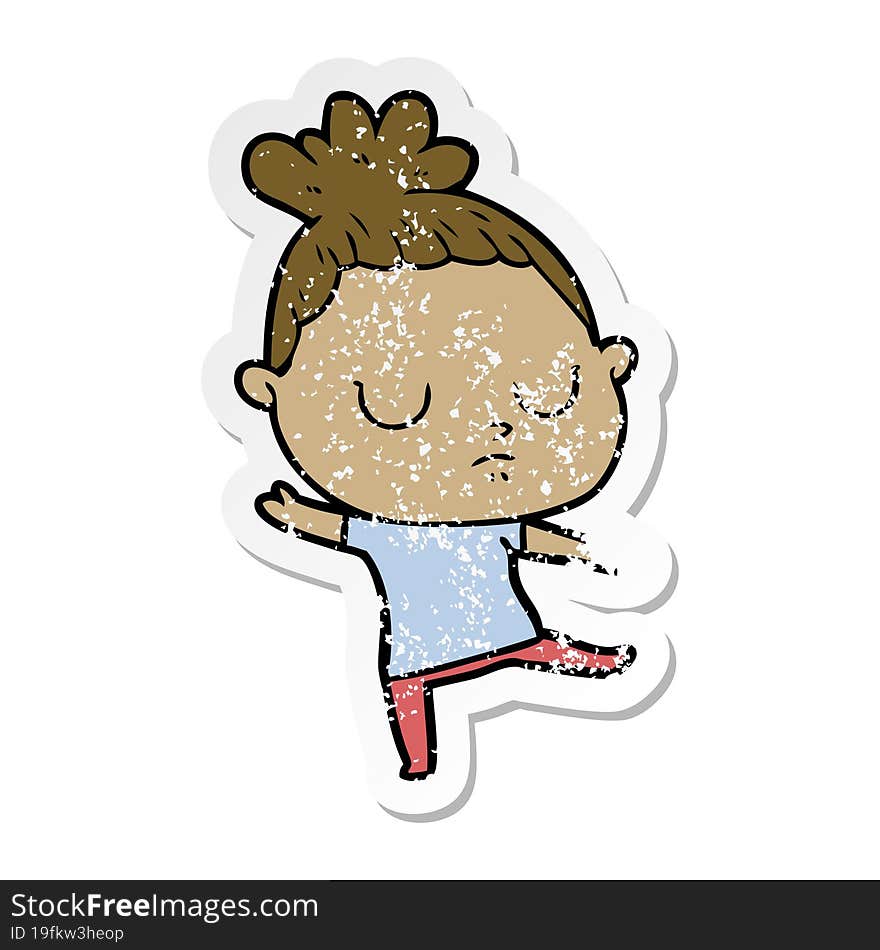 Distressed Sticker Of A Cartoon Calm Woman