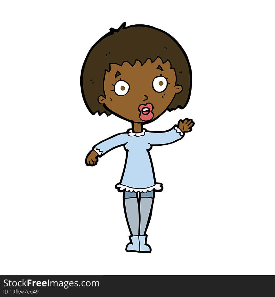 cartoon waving woman