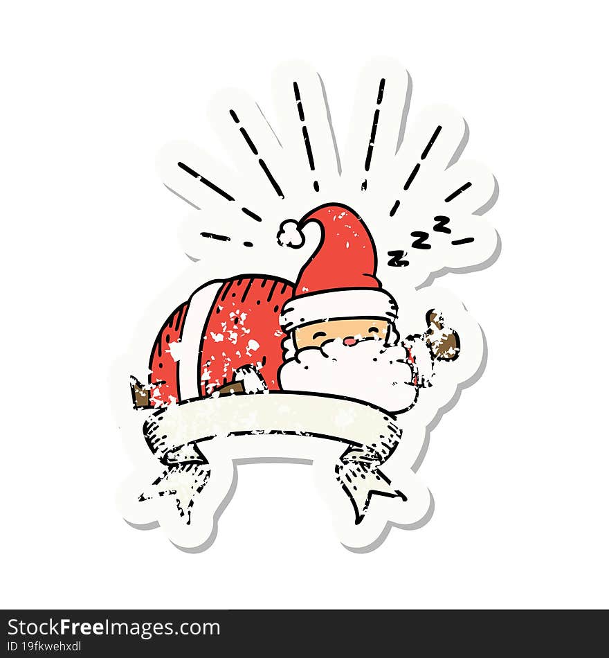 grunge sticker of tattoo style santa claus christmas character sleeping