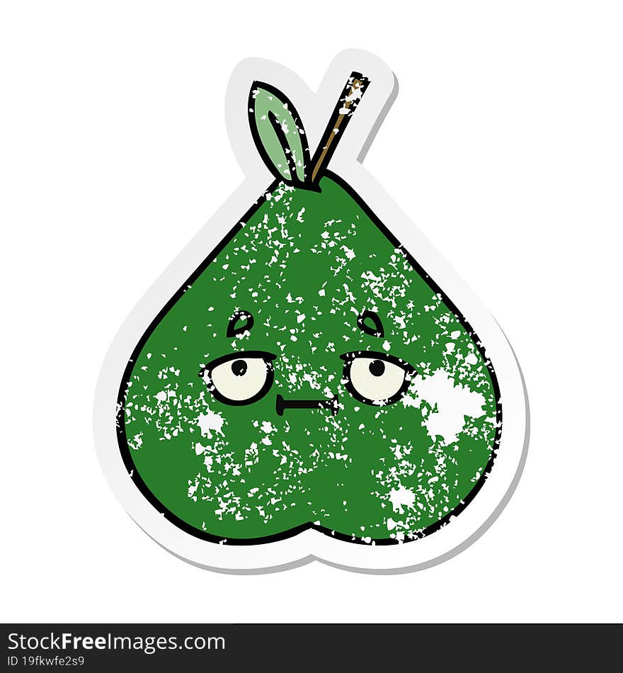 distressed sticker of a cute cartoon pear