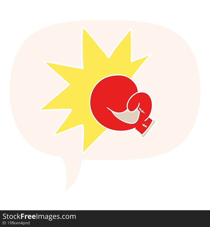 boxing glove cartoon and speech bubble in retro style