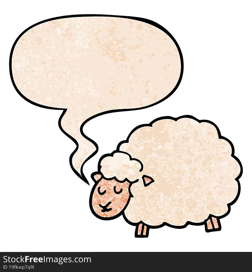 Cartoon Sheep And Speech Bubble In Retro Texture Style