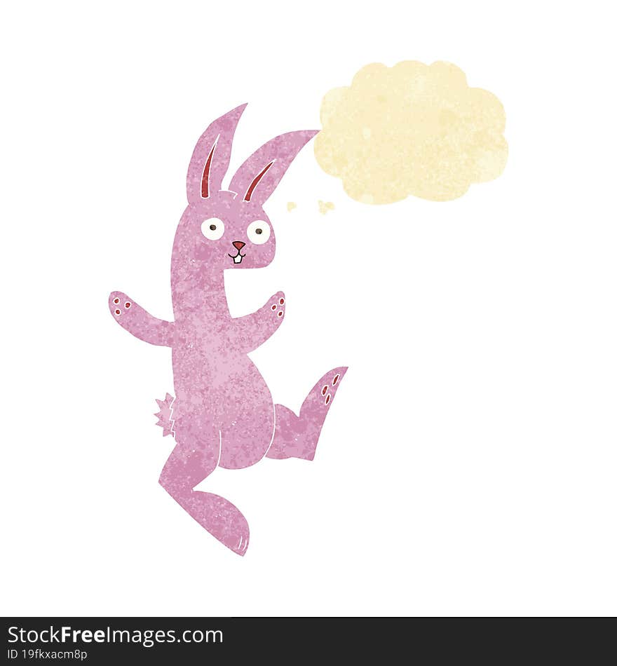 Funny Cartoon Pink Rabbit With Thought Bubble