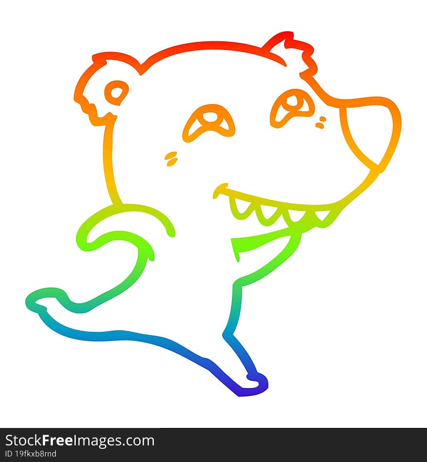 Rainbow Gradient Line Drawing Cartoon Polar Bear Showing Teeth