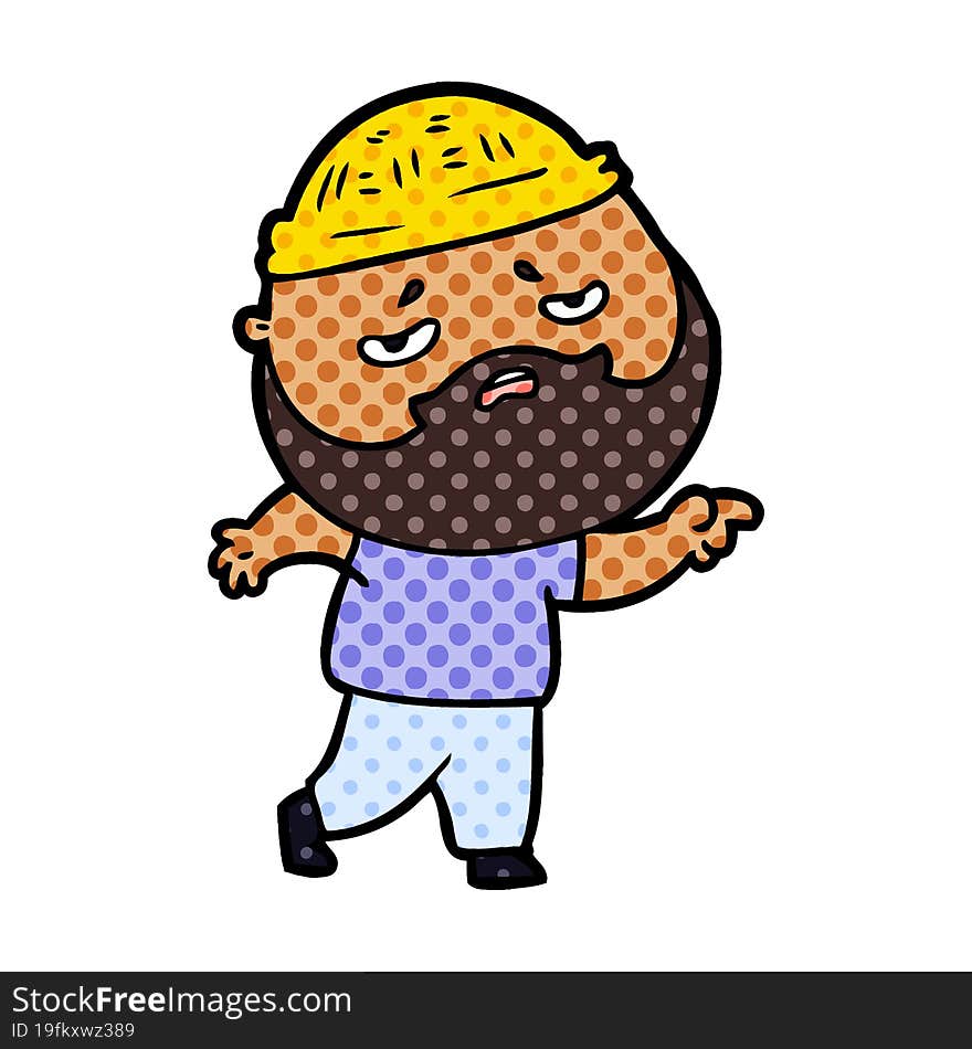 cartoon worried man with beard. cartoon worried man with beard