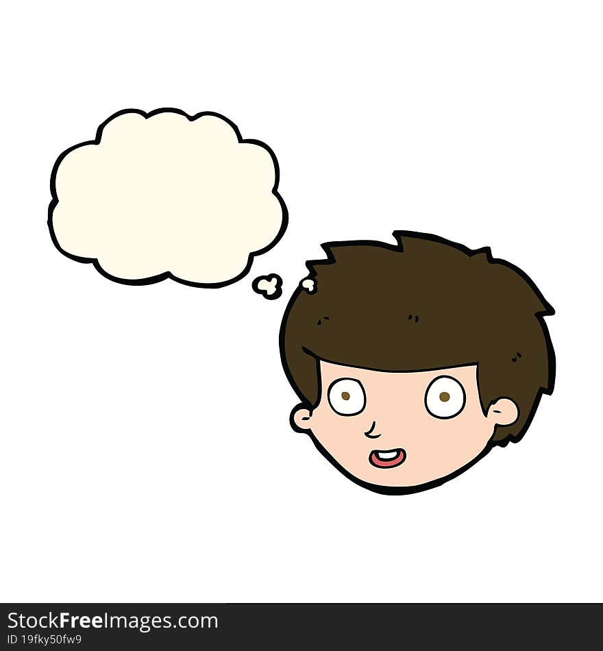 cartoon happy boy\'s face with thought bubble