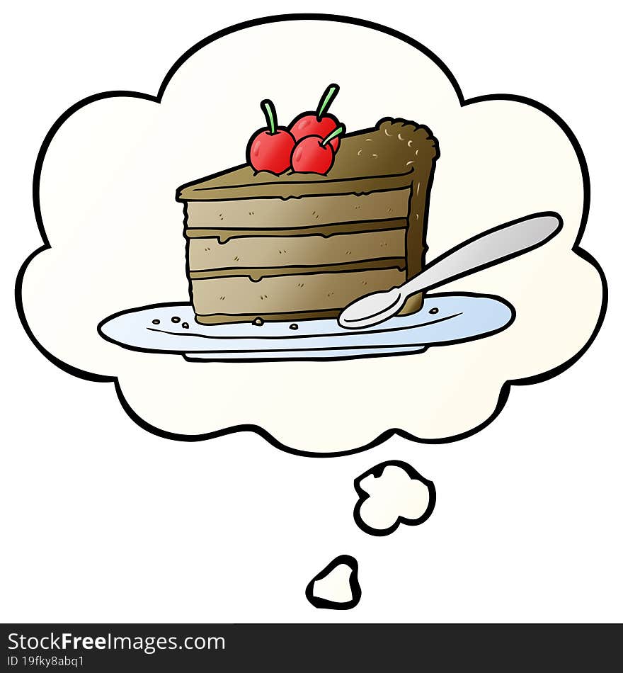 cartoon chocolate cake and thought bubble in smooth gradient style