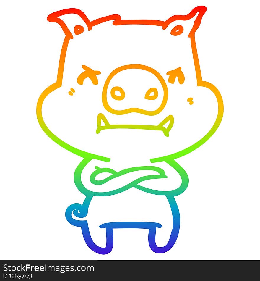 rainbow gradient line drawing angry cartoon pig