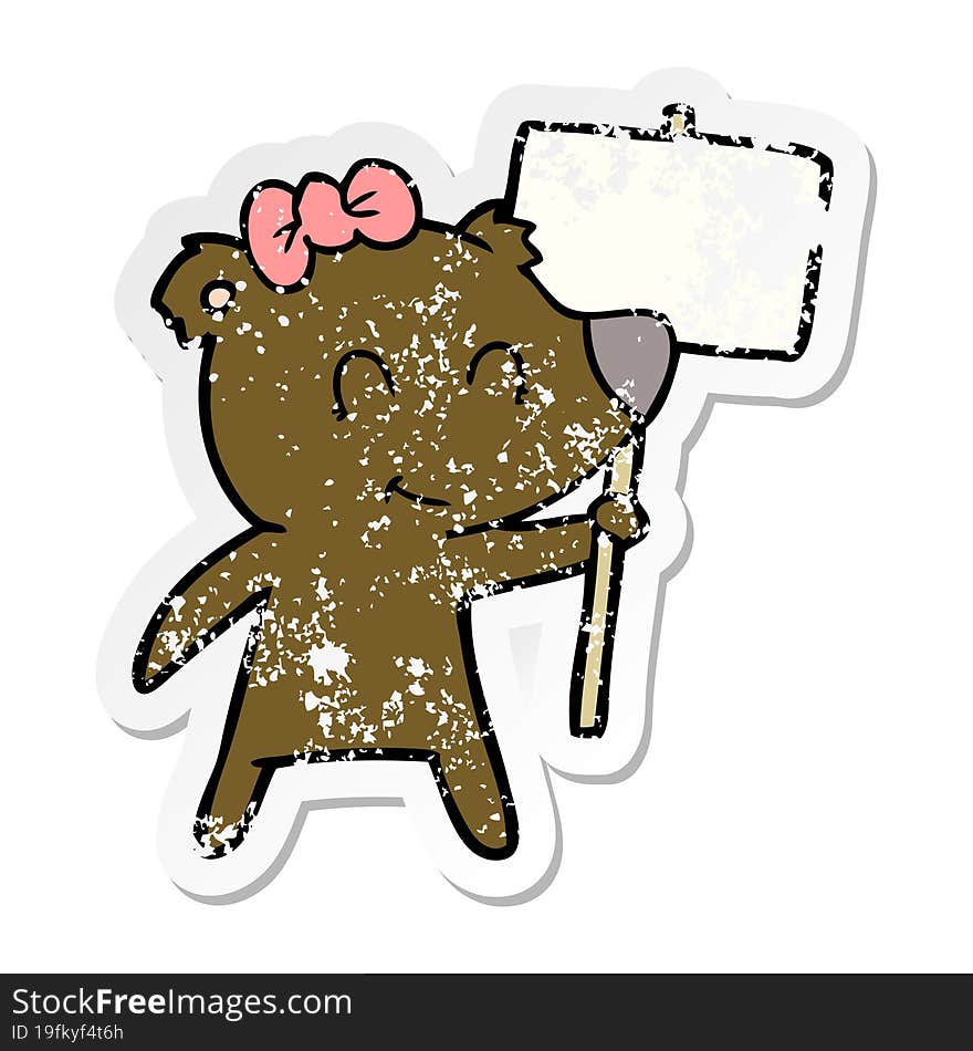 distressed sticker of a female bear cartoon