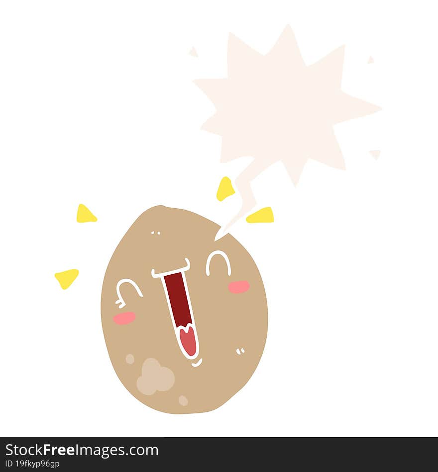 cartoon happy egg and speech bubble in retro style