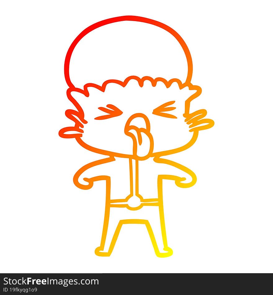 Warm Gradient Line Drawing Disgusted Cartoon Alien