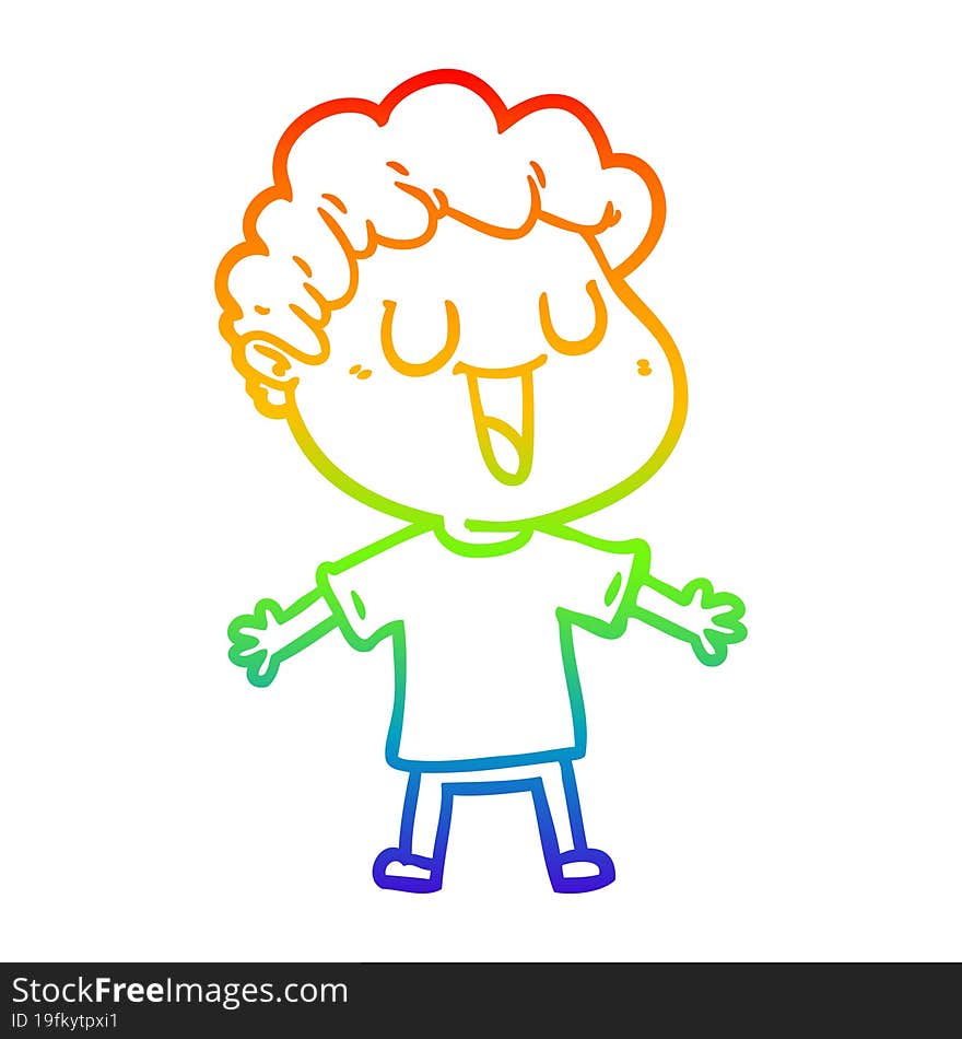 Rainbow Gradient Line Drawing Laughing Cartoon Man