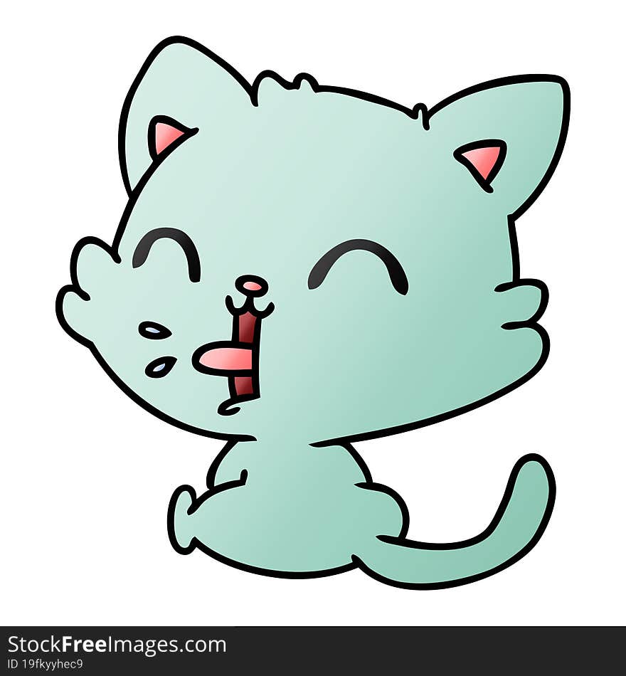 freehand drawn gradient cartoon of cute kawaii cat