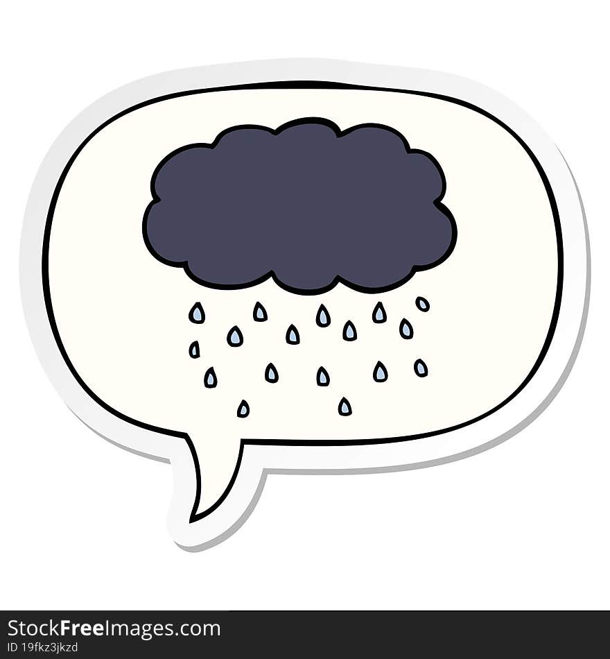 cartoon cloud raining with speech bubble sticker