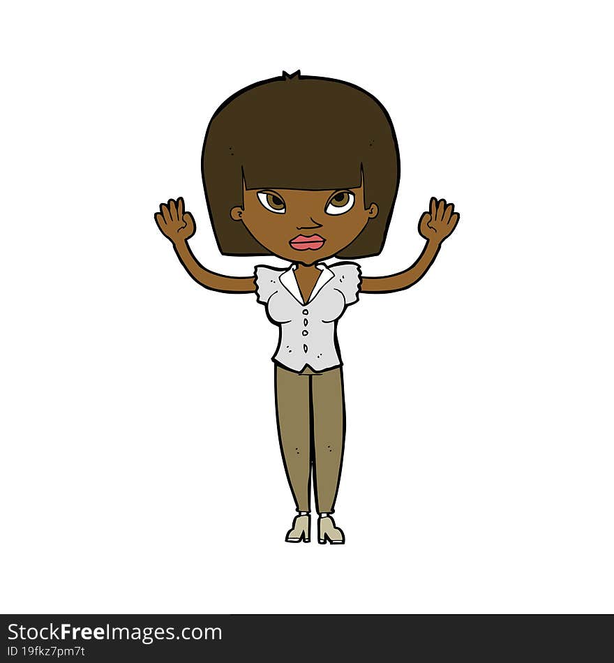 cartoon woman with raised hands