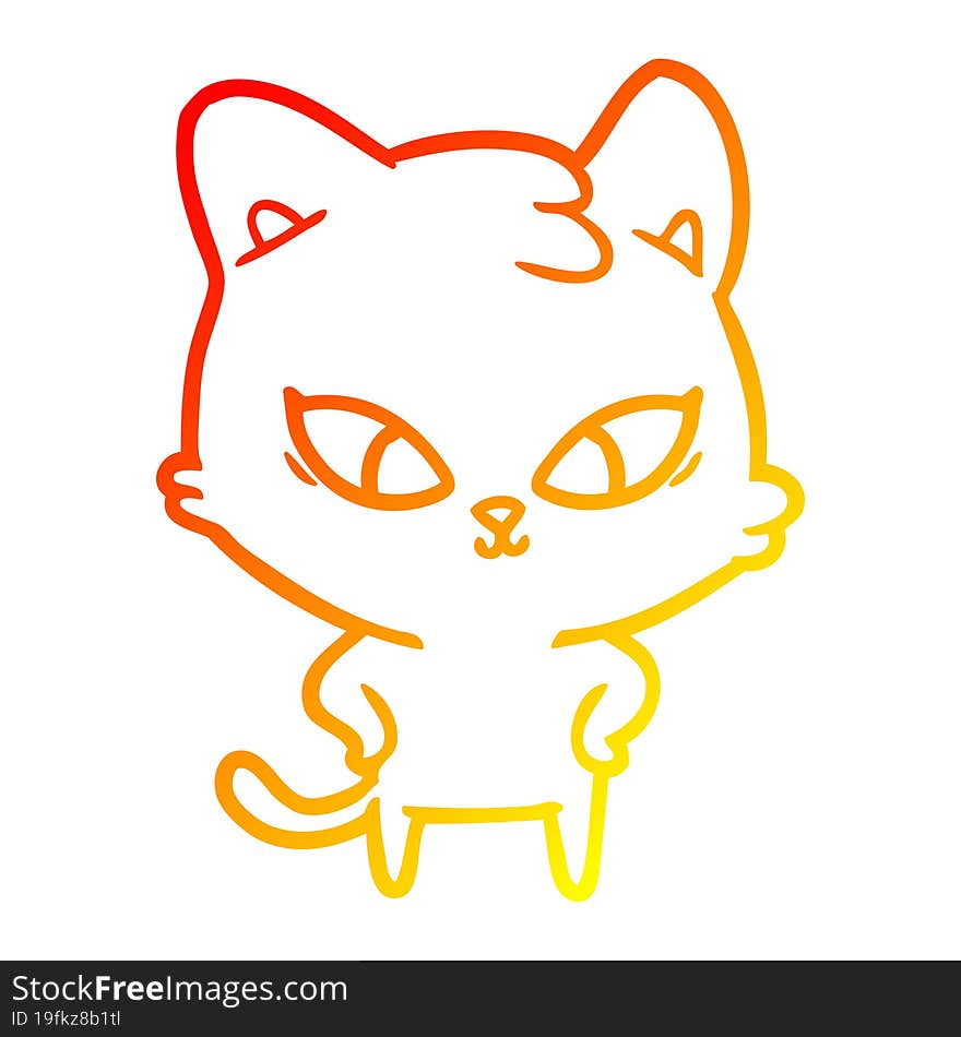 warm gradient line drawing cute cartoon cat