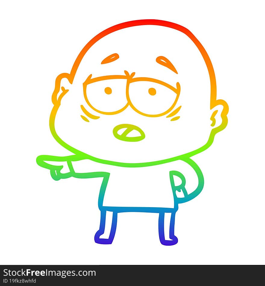 rainbow gradient line drawing cartoon tired bald man