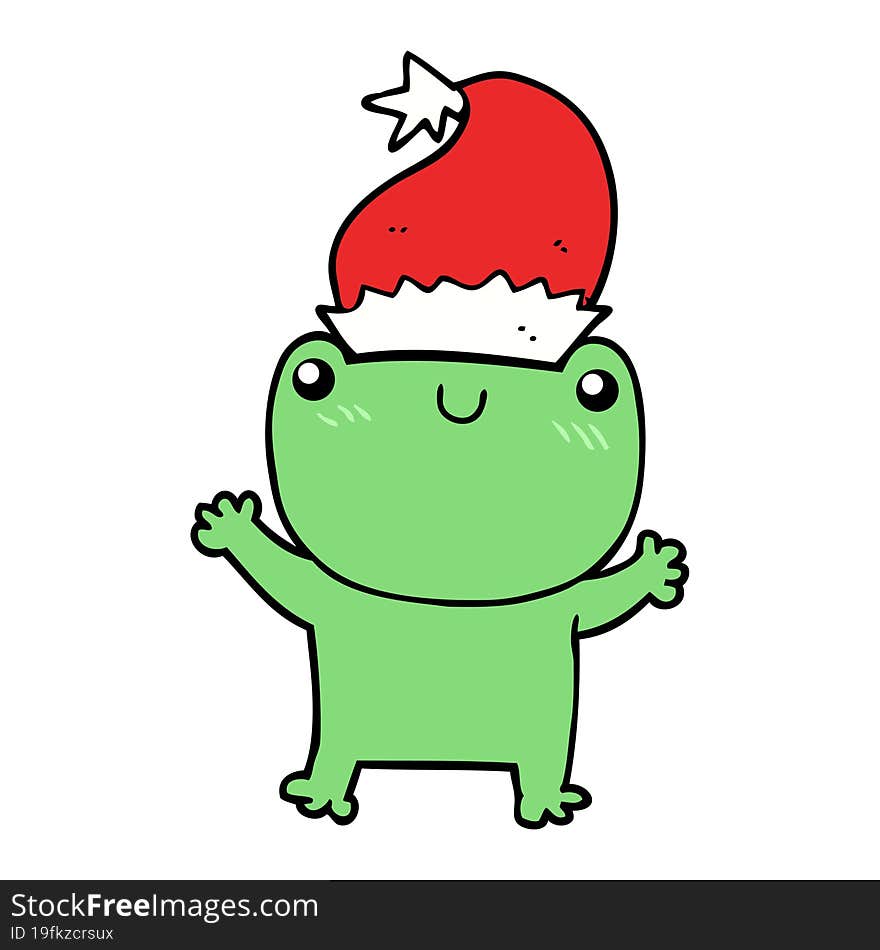 cute cartoon frog wearing christmas hat