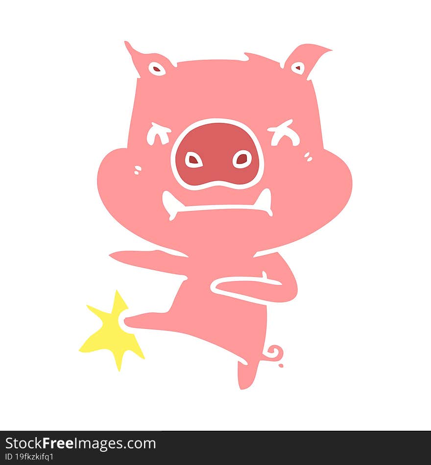 angry flat color style cartoon pig karate kicking