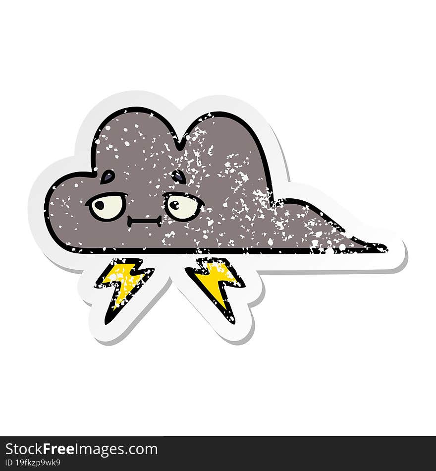 distressed sticker of a cute cartoon storm cloud