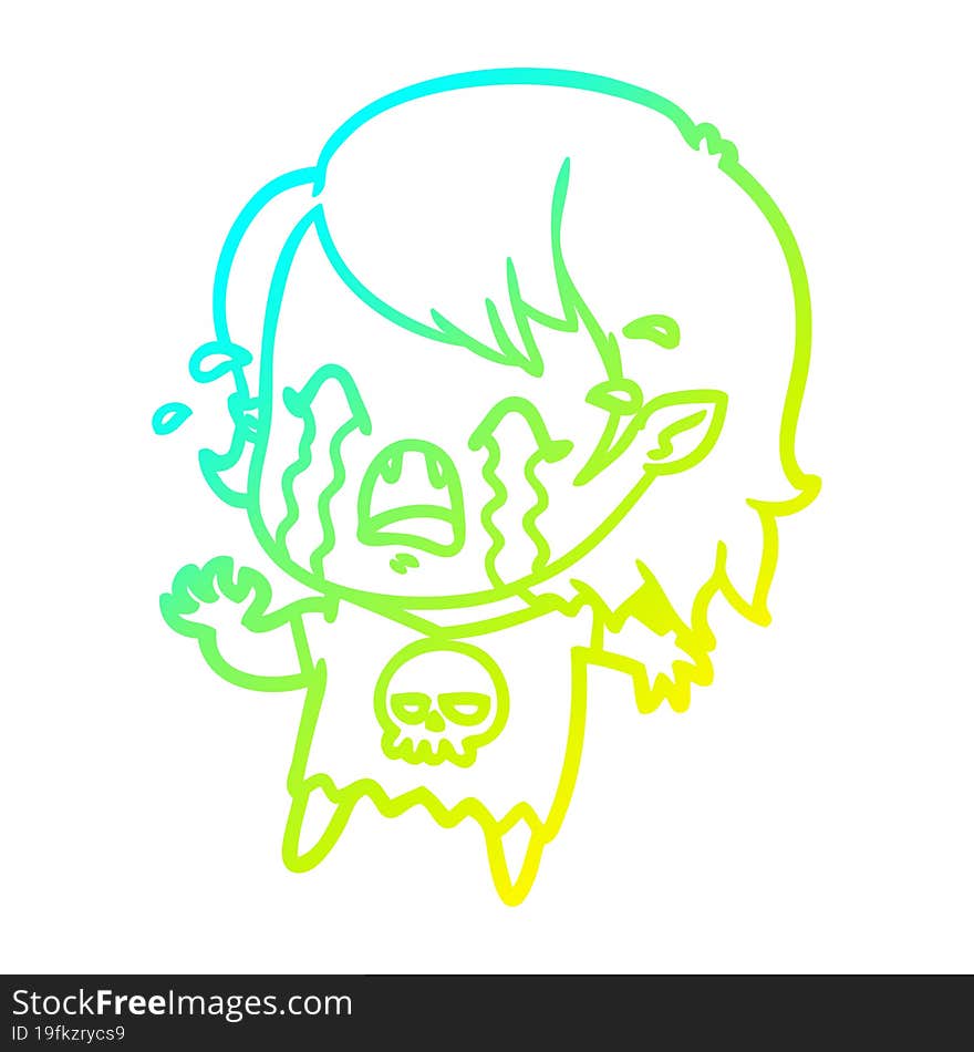 Cold Gradient Line Drawing Cartoon Crying Vampire Girl