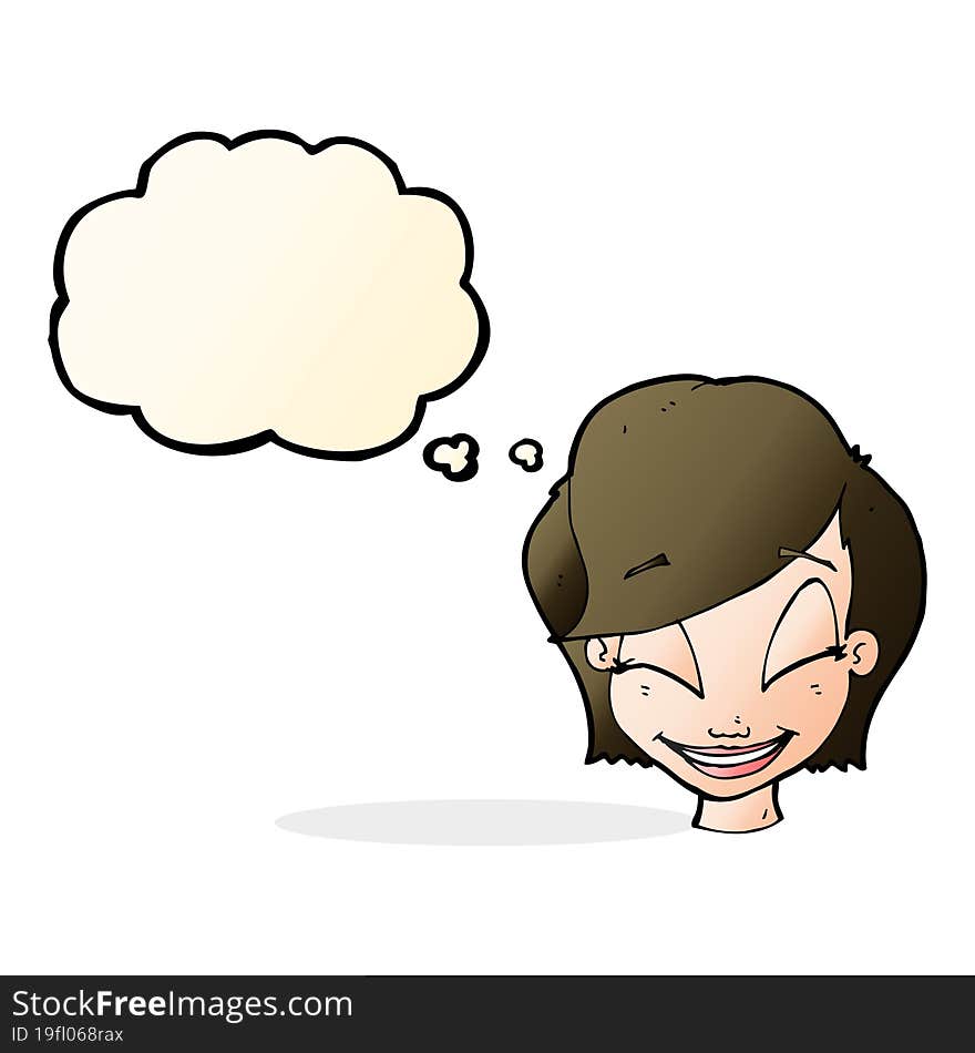 cartoon pretty female face with thought bubble