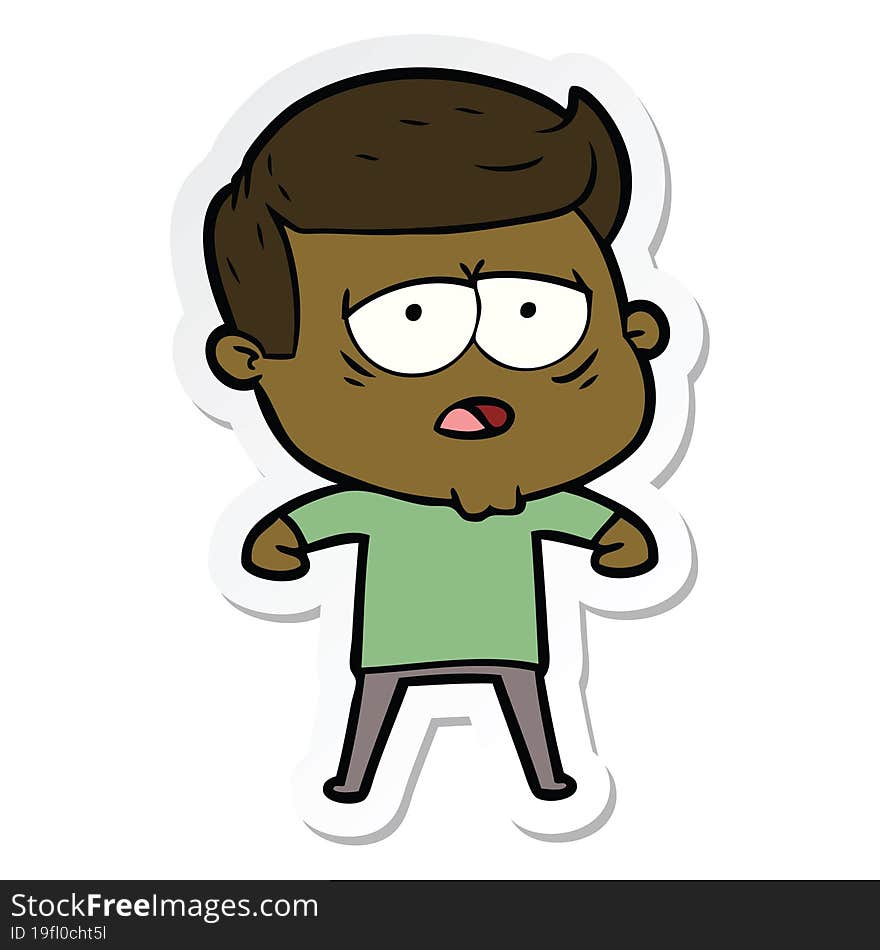 Sticker Of A Cartoon Tired Man