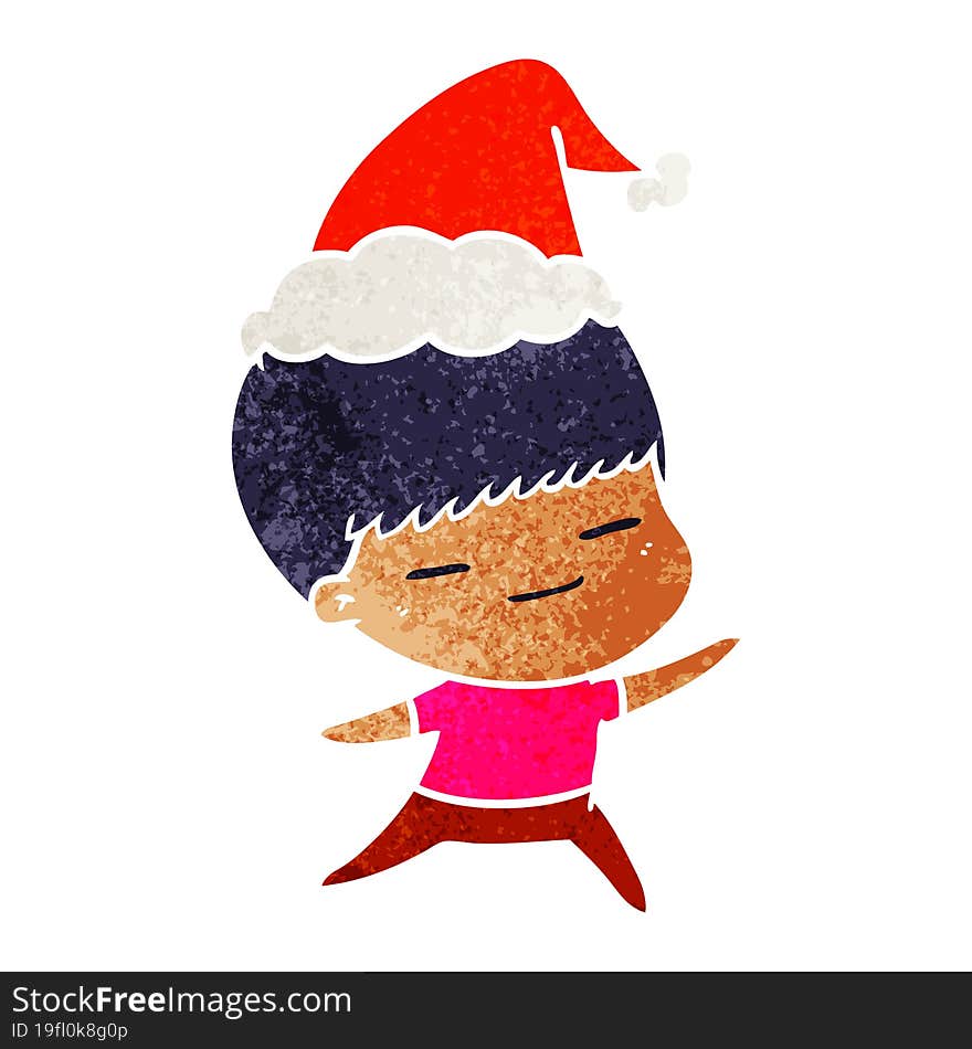 retro cartoon of a smug boy wearing santa hat