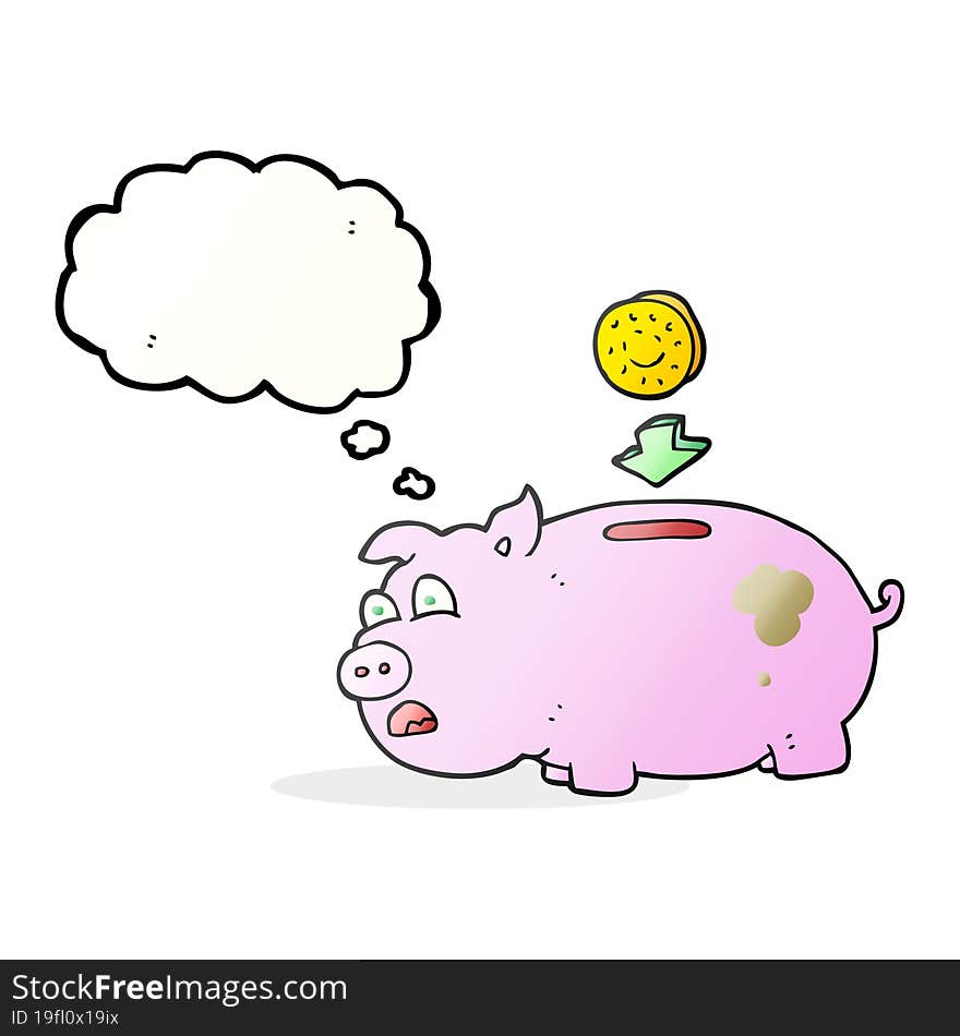 freehand drawn thought bubble cartoon piggy bank