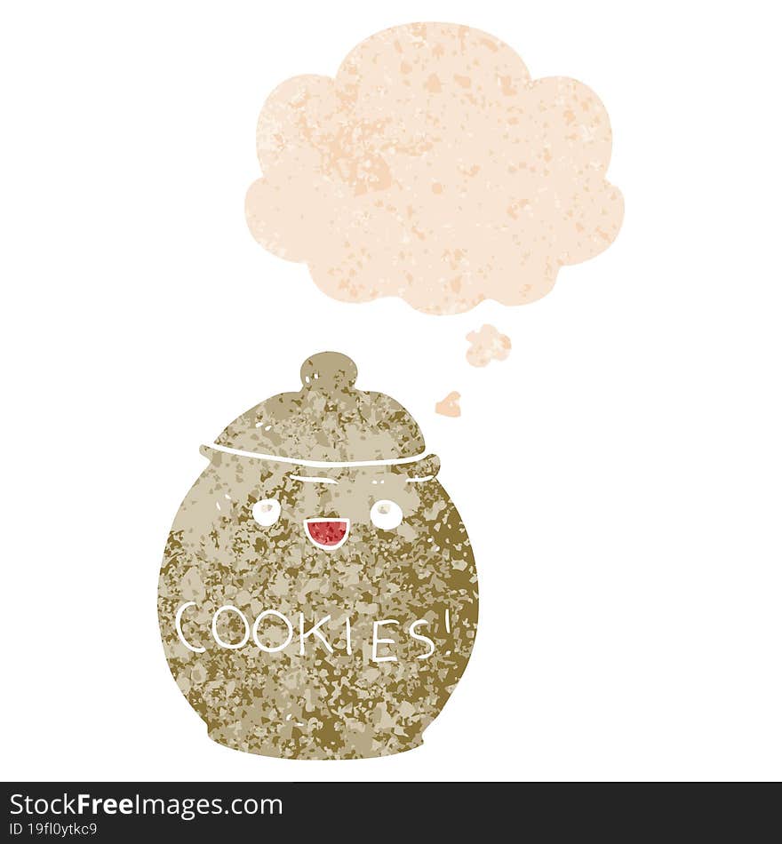 cute cartoon cookie jar with thought bubble in grunge distressed retro textured style. cute cartoon cookie jar with thought bubble in grunge distressed retro textured style