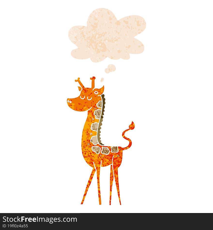 Cartoon Giraffe And Thought Bubble In Retro Textured Style